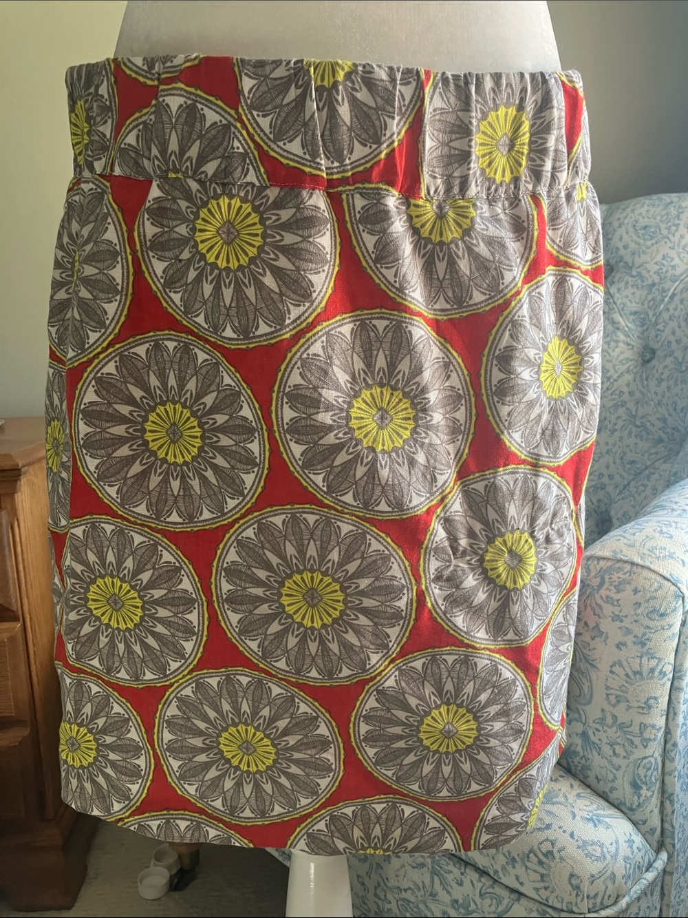 Banana Republic skirt mandala print cotton linen elastic waist M